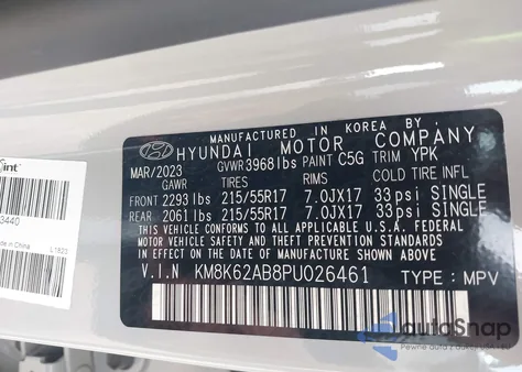 2023 Hyundai Kona Sel z USA, uszkodzony, nr VIN KM8K62AB8PU026461